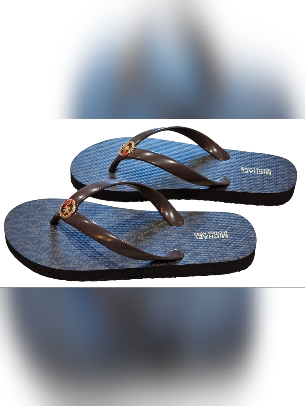 Michael Kors Women's Brown and Gold Logo Flip Flops, Size 7. New Without Tags - Picture 3 of 6